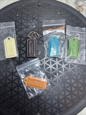Coach Leather Key Fob Tags - Blue, Green, Tan, Brown, Black, Cream